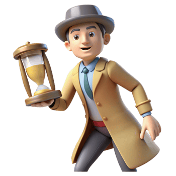 3D Cartoon Detective with Hourglass png