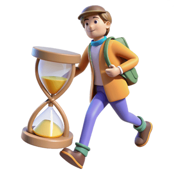 3D Illustration Running Boy Hourglass Time png