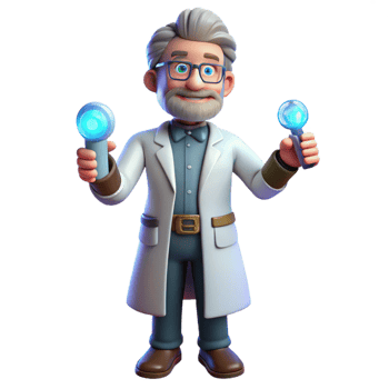 3D Cartoon Scientist Holding Glowing Devices png
