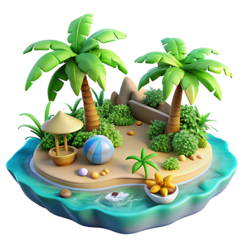vibrant creative Tropical Island 3D Render exclusive png