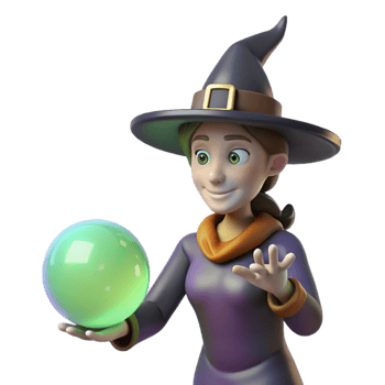 3D Render of a Witch with a Crystal Ball png