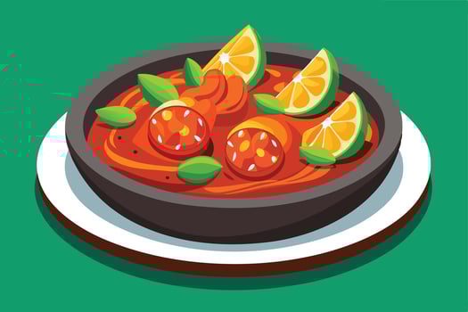 Delicious Seafood Curry Served in a Cast Iron Skillet vector