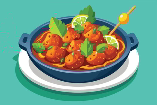 A delicious-looking, flavorful dish of meat balls in a rich sauce, ready to eat. vector