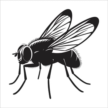 Realistic House Fly Silhouette Clipart Depicting a Flying Bug with Intricate Wing Details and Textured Body for Insect Biology and Wildlife Designs vector