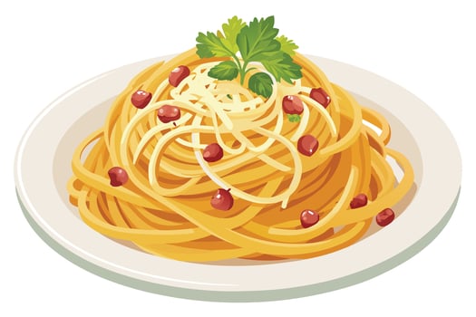 Delicious spaghetti dish with red pepper flakes and cheese vector
