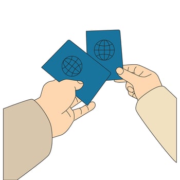 Two hands holding passports Holiday Vacation illustration vector