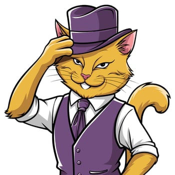 A cartoon cat wearing a purple vest and tie vector