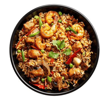 Black bowl with rice wok png