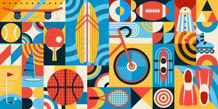 Abstract geometric pattern with sports equipment vector