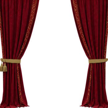 red curtains with gold trim on the sides revealing a transparent background png
