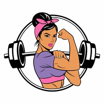 Strong Woman Flexing Muscle Fitness Badge Illustration vector