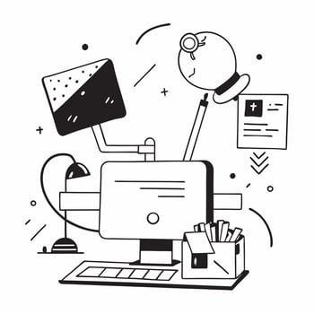 Home Office with Abstract Digital Art and Glowing Accessories concept as A photo featuring a home office setup with abstract digital art and glowing accessories such as a desk lamp pure vector