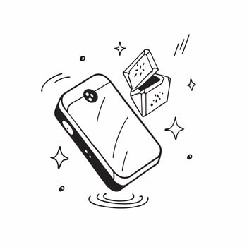 Mobile phone with holographic wealth symbols and Dhanteras text isolated on white background concept as Camera movement Pan across the mobile phone screen displaying holographic we pure vector