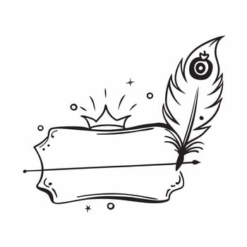 Peacock Feather and Crown Border Frame concept as Horizontal frame with a peacock feather on one side and a crown on the other creating an elegant and royal Dussehra themed copy sp pure vector