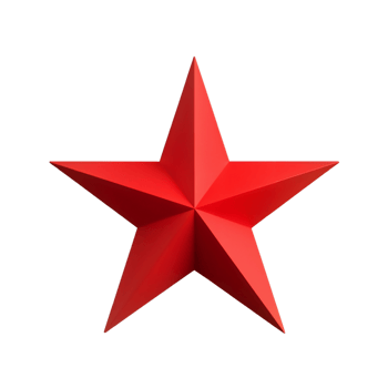 Red five-pointed star symbol with sharp edges and glossy finish png