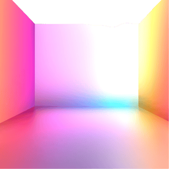 A room with a bright light and a rainbow colored wall png