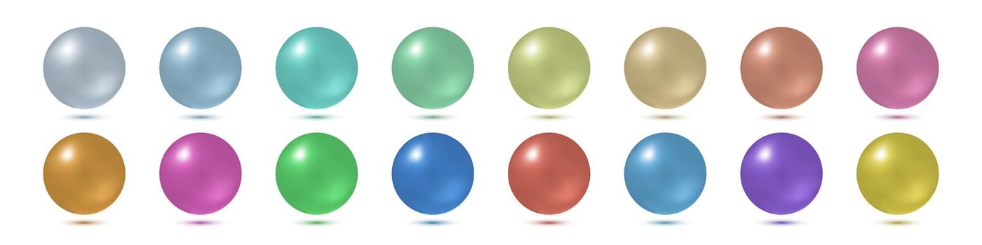 Colored 3d balls set, volume sphere on a white background with shadows, colorful pearls illustration vector