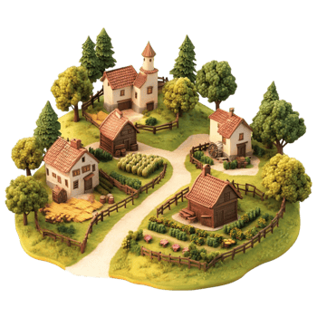 A small village with houses and trees png