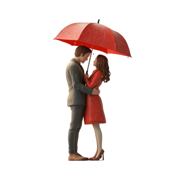 Romantic Couple Kissing Under Umbrella png