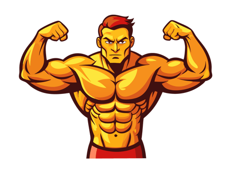 Bodybuilder flexing muscles with determination in gym digital art fitness environment front view strength concept png