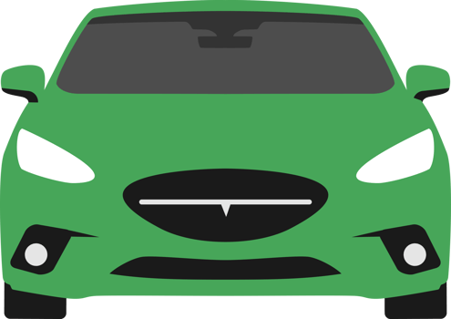 Car front view green color flat style for service png