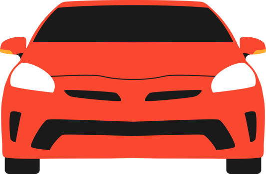 Car front view red color flat style png
