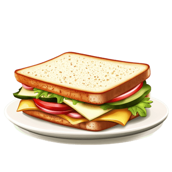 A sandwich with cheese, lettuce and tomatoes on a plate png