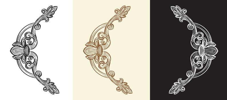 Vintage design elements. Decorative baroque monogram, ornament. Set of calligraphy illustration. Sketch of arabesque and flourish motif. For decoration, wedding, print, design vector