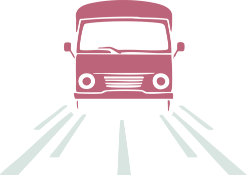 A minimalist illustration of a vintage van driving down a road, perfect for travel blogs or retro-themed designs. png