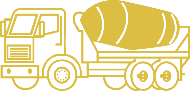 Simple yellow line art illustration of a cement mixer truck Perfect for construction industry websites or apps png