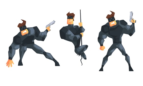 Secret Agent or Spy in Black Suir in Different Actions Set Illustration vector