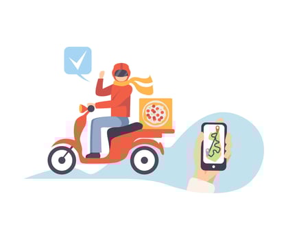 Pizza delivery tracking on the smartphone illustration vector