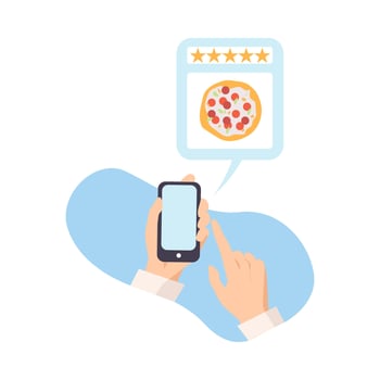 Man leaves a review for pizza illustration vector