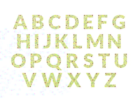 Green Floral Alphabet, Font Uppercase Letters Made of Leaves and Flowers Pattern Illustration vector