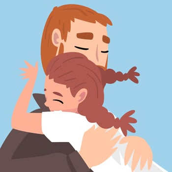 Little girl hugs dad with love illustration vector