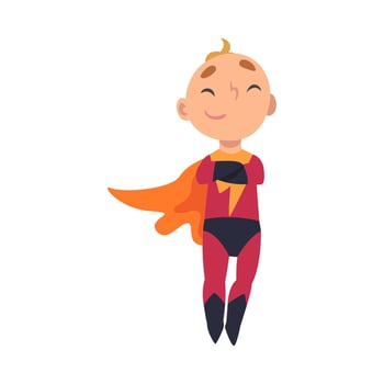 Boy in superhero costume crossed his arms over his chest cartoon illustration vector