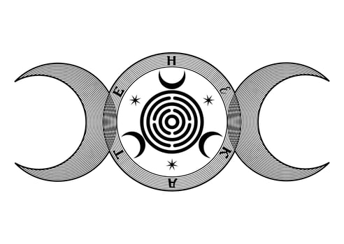Triple Moon symbol on the Mother Seal of Hekate aka Hecate Greek Goddess of Witchcraft Underworld Necromancy Crossroads Spiritual Greco Roman Witch Wicca Sigil, logo isolated on white background vector