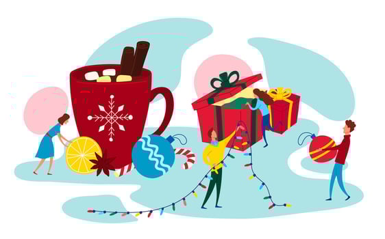Cartoon Color Tiny Characters People and Merry Christmas Concept. vector