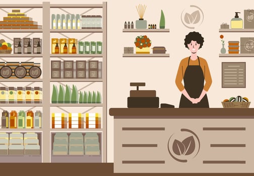 Cartoon Color Character Person Female Shop Assistant Cosmetic Concept. vector