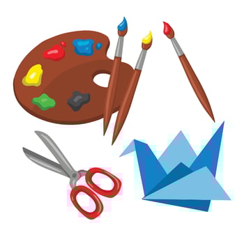 kids art set, crafts paints, hand drawn illustration vector