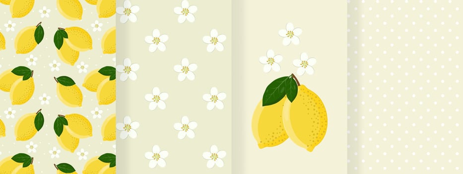 Collection of seamless patterns with lemons vector
