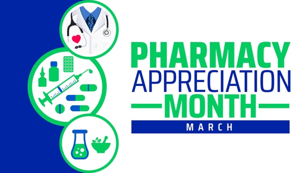 Pharmacy Appreciation Month background banner or poster design template. observed every year in March. Holiday concept. Use to any Template, card, poster, placard, template. vector