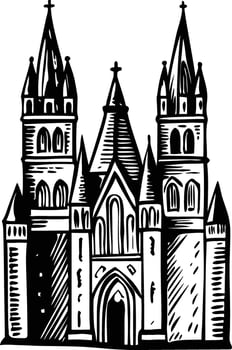 Building with gothic towers, vintage style illustration vector