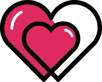 two hearts with one pink and one white silhouette vector