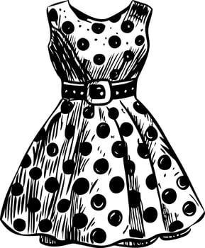 Woman polka dress, vintage style illustration vector