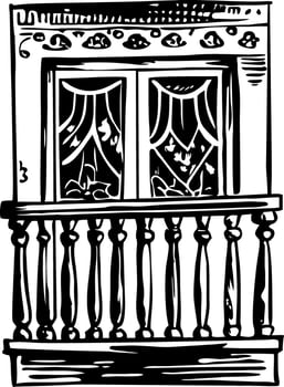 Vintage illustration of a balcony view vector