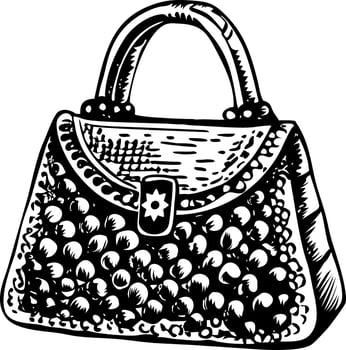 Vintage illustration depicting a beaded handbag vector