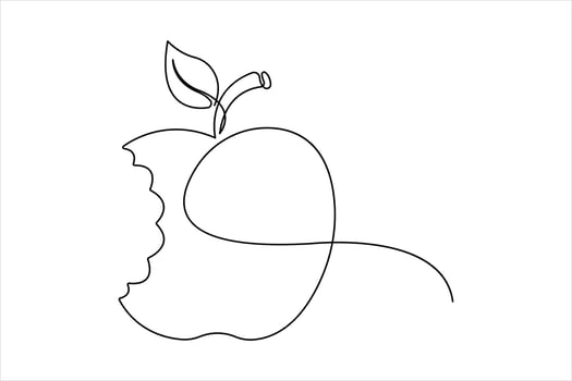 Continuous single one line art drawing of apple fruit illustration vector