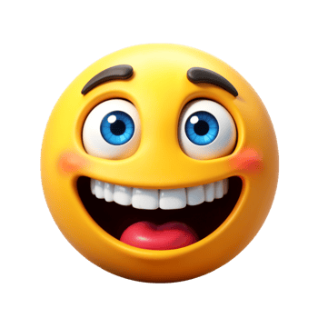 Smiling emoji with bright eyes and cheerful expression at playful event png
