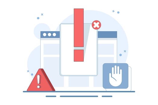 Online Fraud Warning Concept Data Warning Message or Exclamation Mark Danger Warning Cyber Risk Fraud on Digital Internet Sites Laptop Computer PC, Unsecured Network Virus Attack. vector